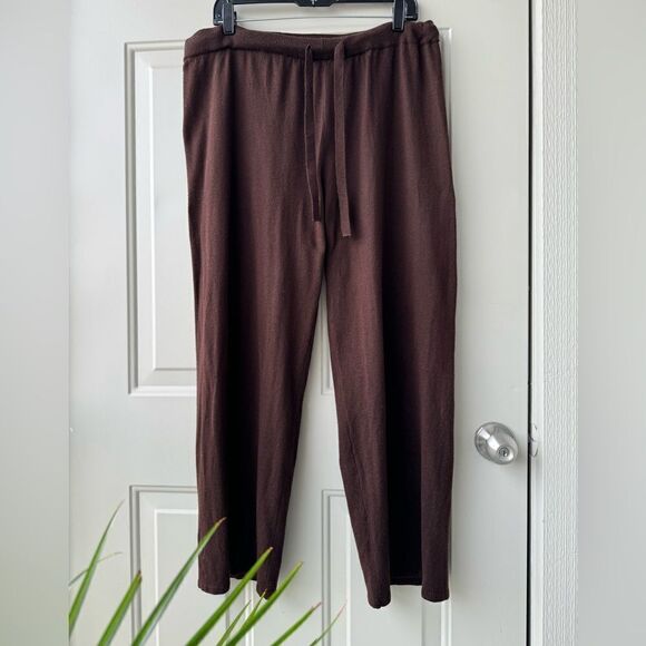 Luxury Brand Chocolate Brown Cashmere Blend Wide Leg Pants Women's Sz L Preppy - Picture 1 of 5